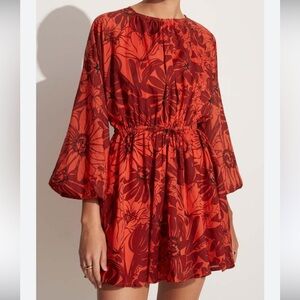 Faithfull the Brand Red Floral Long Sleeve Dress